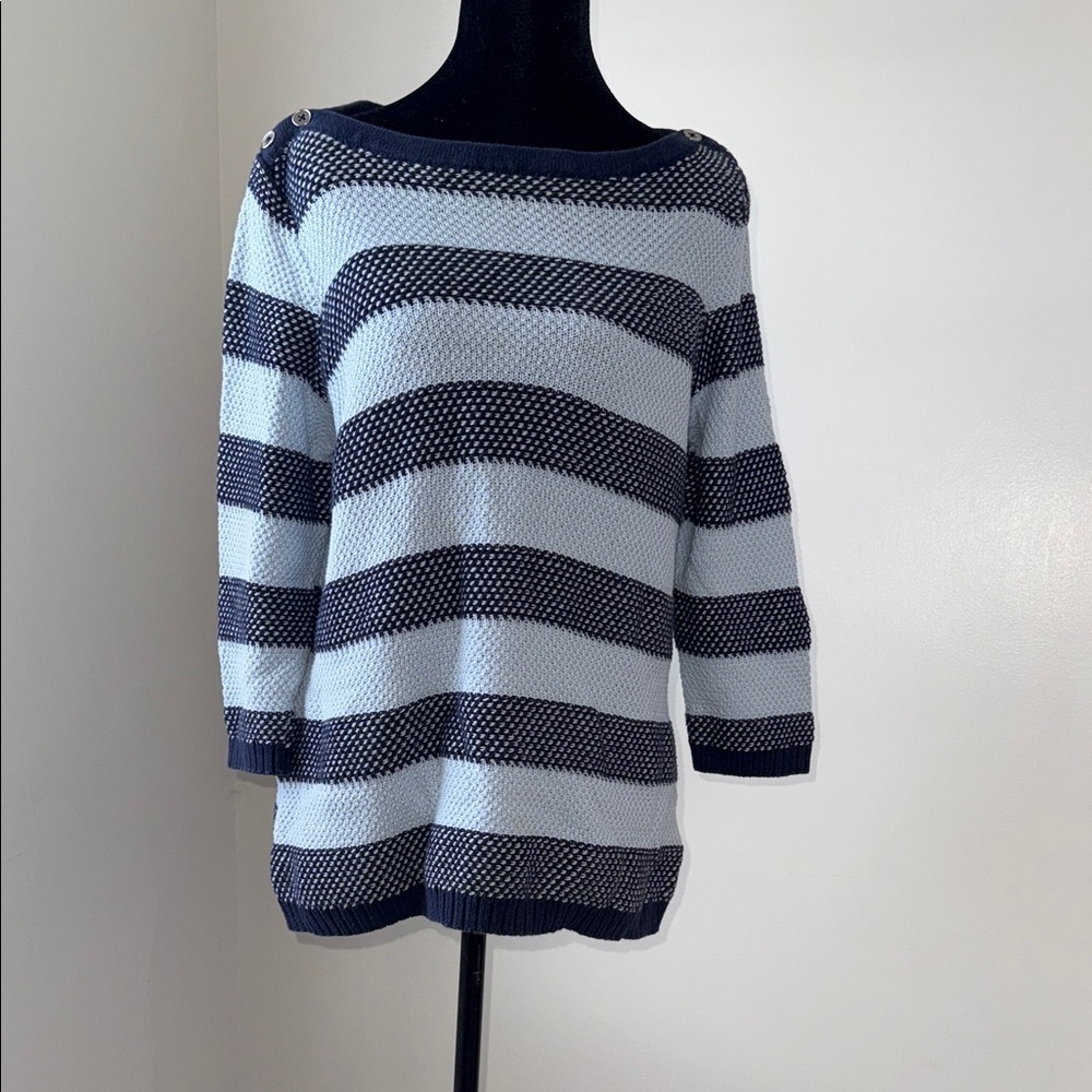 Croft & Barrow Blue Striped Cotton Boat Neck Knit Sweater | Women’s M